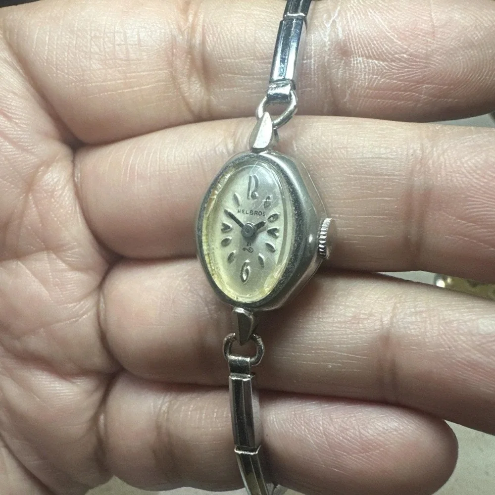 Working Vintage HELBROS Silver 21 jewels Manual Wind Ladies Watch 17mm‎ Fit 6.5